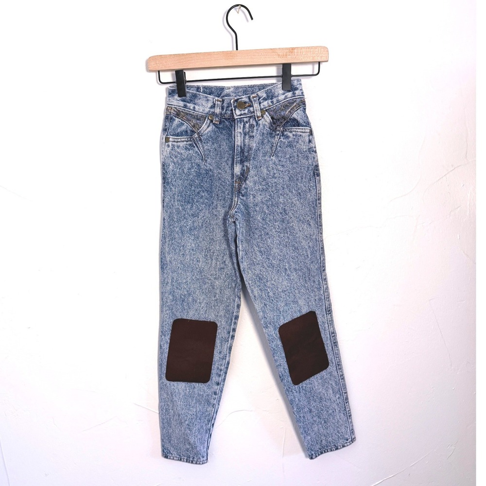 Vintage Chic Kids Acid Wash Jeans Slim Fit Western Yoke Knee Patch USA Size 10